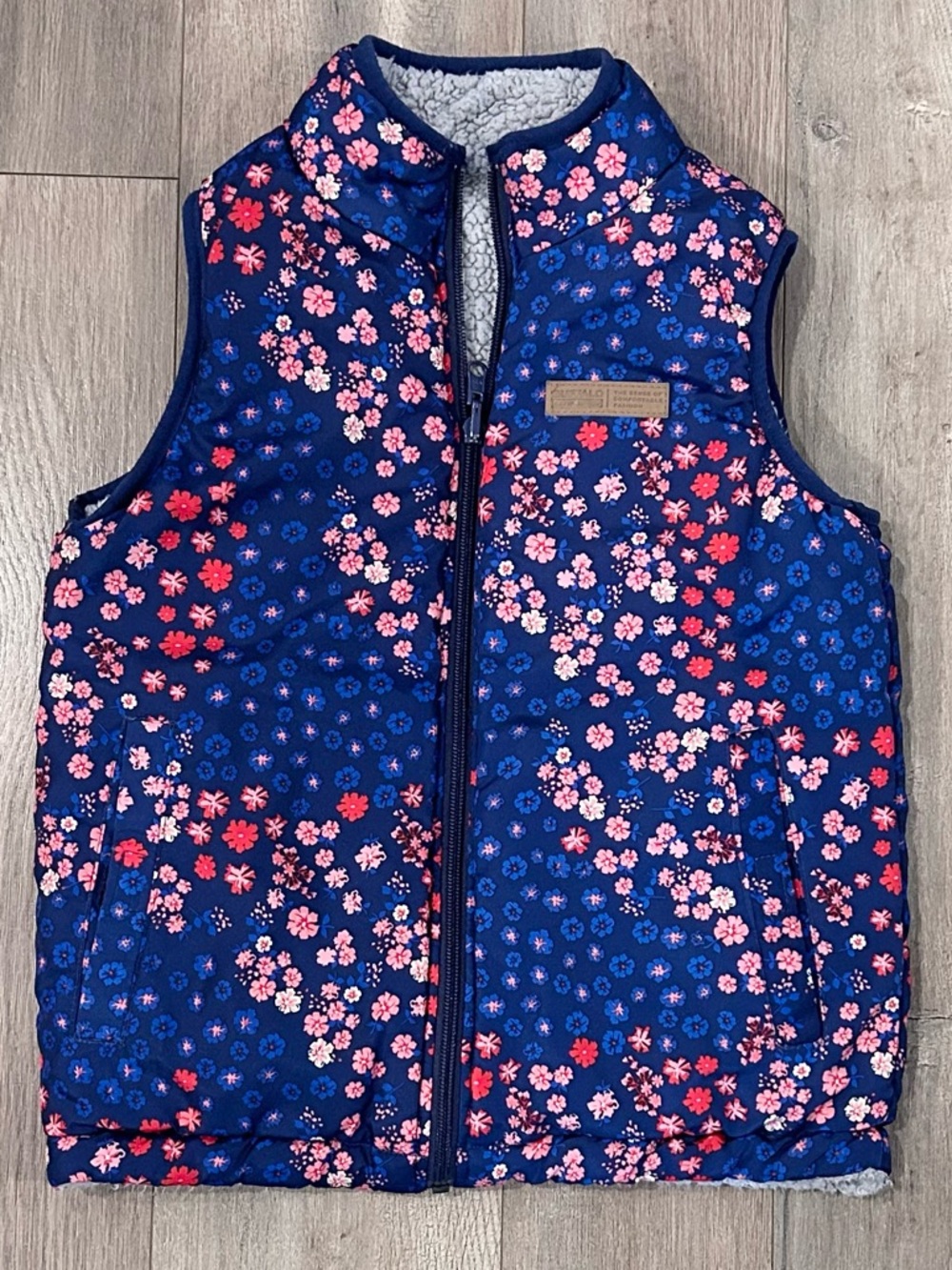 Buffalo David Bitton Navy Floral Quilted Vest with Pink Accents Reversible